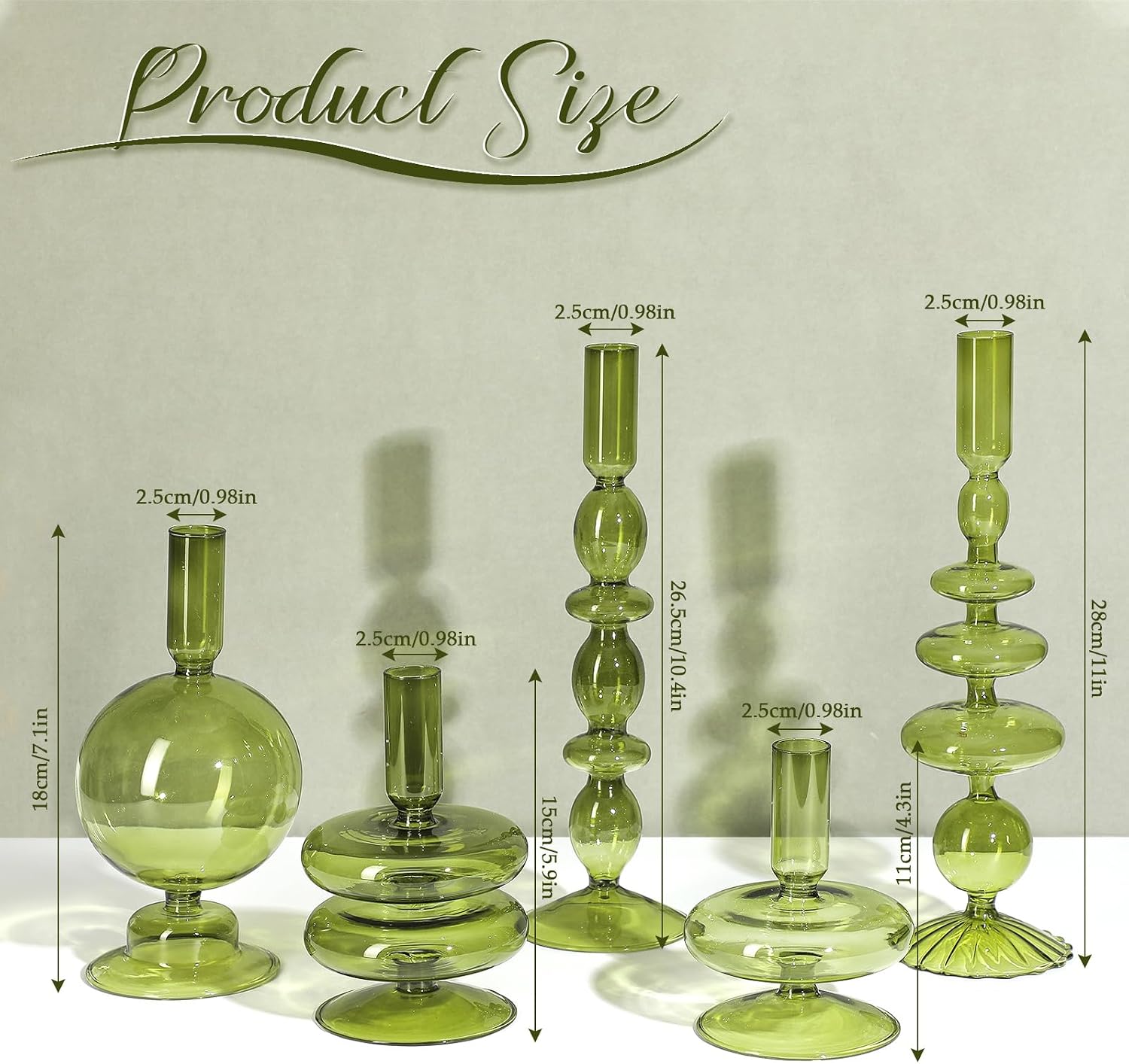 Rtteri 5 Pcs Glass Candlestick Holders Colorful Glass Taper Candle Stand Groovy Candlestick Wavy Boho Chic Clear Bases