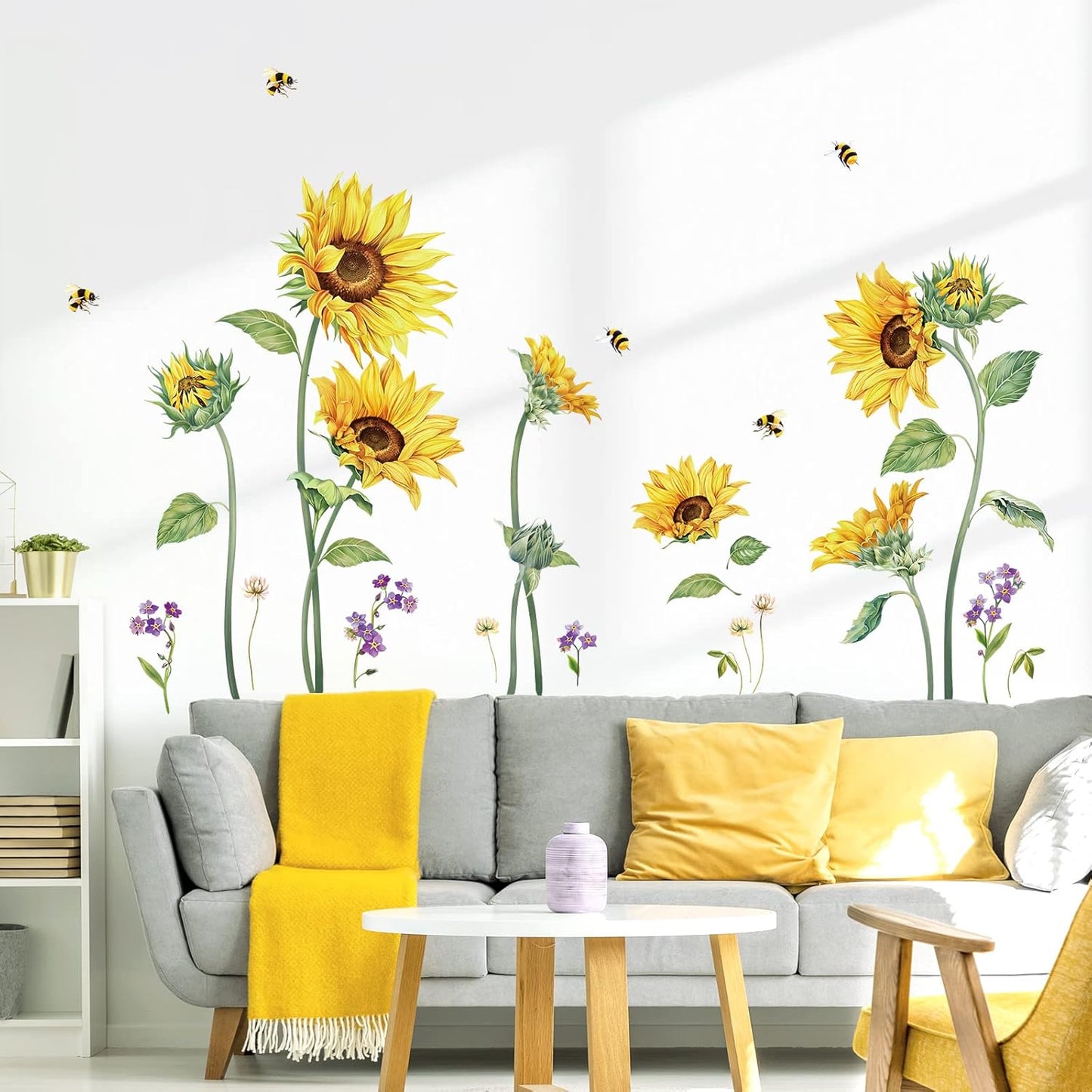 Large Sunflower Wall Decals Flower Grass Wall Stickers Bedroom Living Room Kitchen Wall Decor