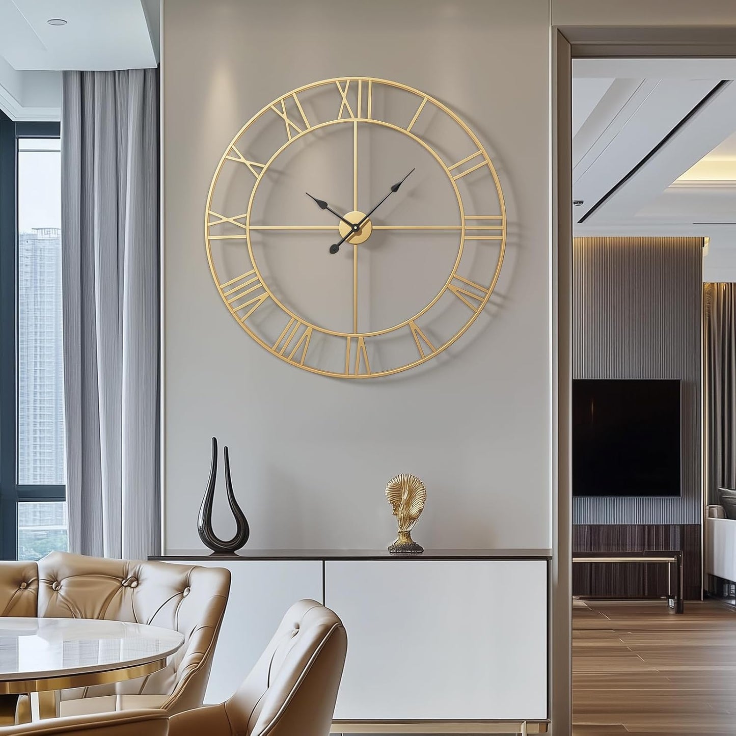 Cuspin Large Gold Wall Clock 36 Inch Decorative Wall Clocks for Living Room | Battery operated, Roman numerals, silent