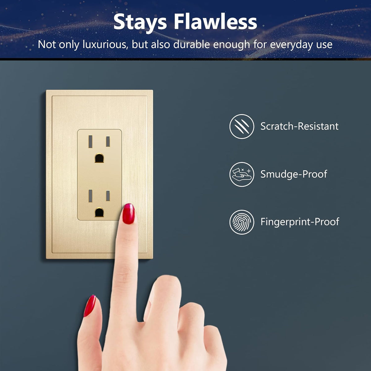 LIDER Modern Ogee Edge Screwless Wall Plate, Mid-Size 1-Gang Decorator Cover 4.88” x 3.11”, Contemporary Decor Style