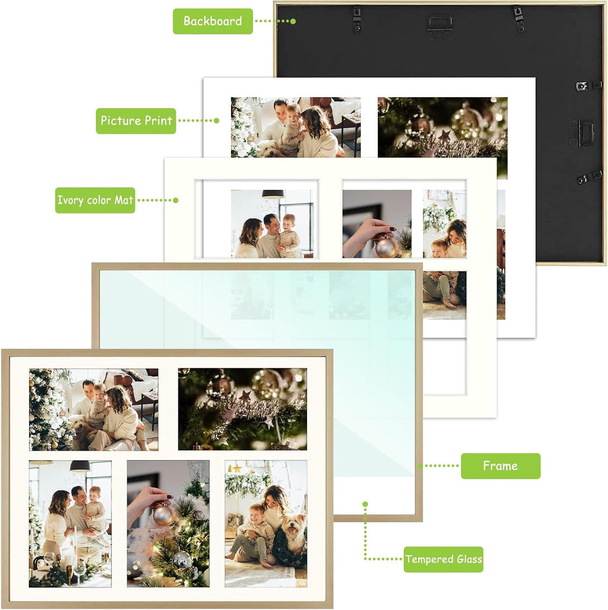 Golden State Art 11x14 Collage Frame w/Mat for 5 4x6 Photos Gold 2 Pack | Aluminum Picture Frame with Real Glass Front