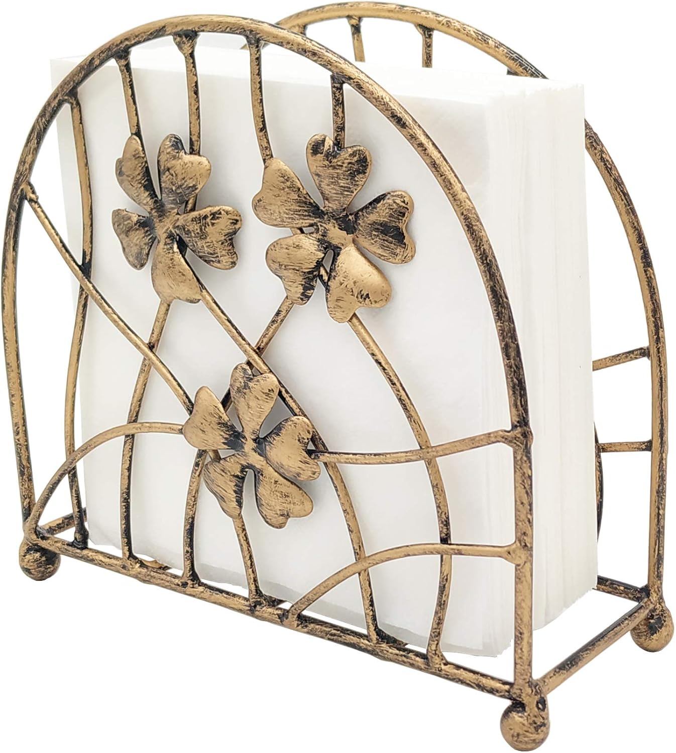Antique Metal Floral Petals & Branches Tabletop Napkin Holder / Bronze / One Size