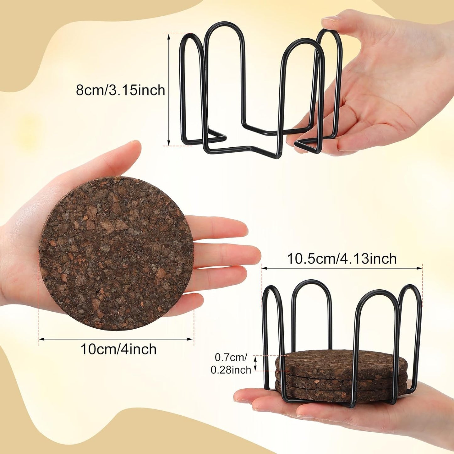 Holder Elegant Dark Cork Cup Pads / Black / Set of 9