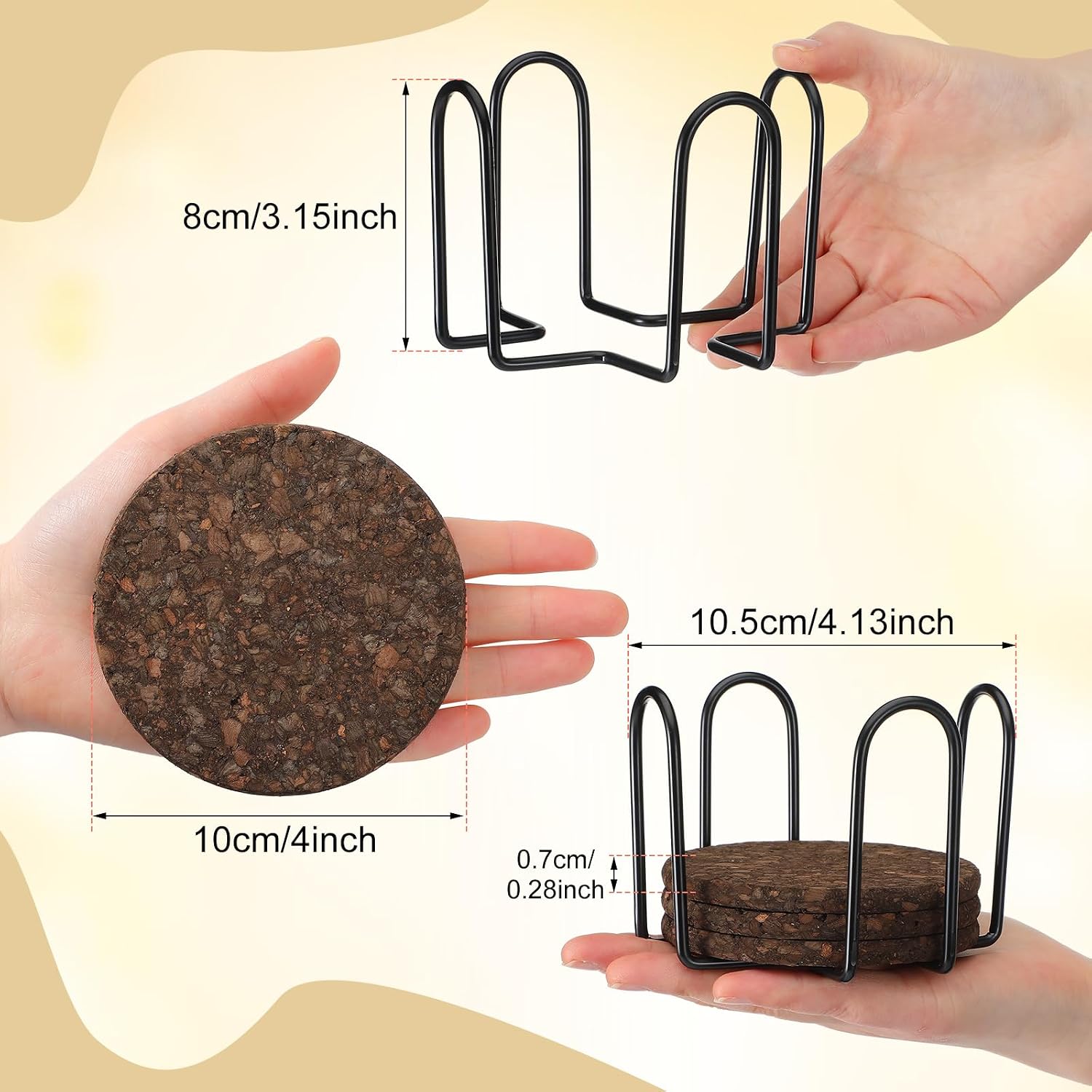Holder Elegant Dark Cork Cup Pads / Black / Set of 9