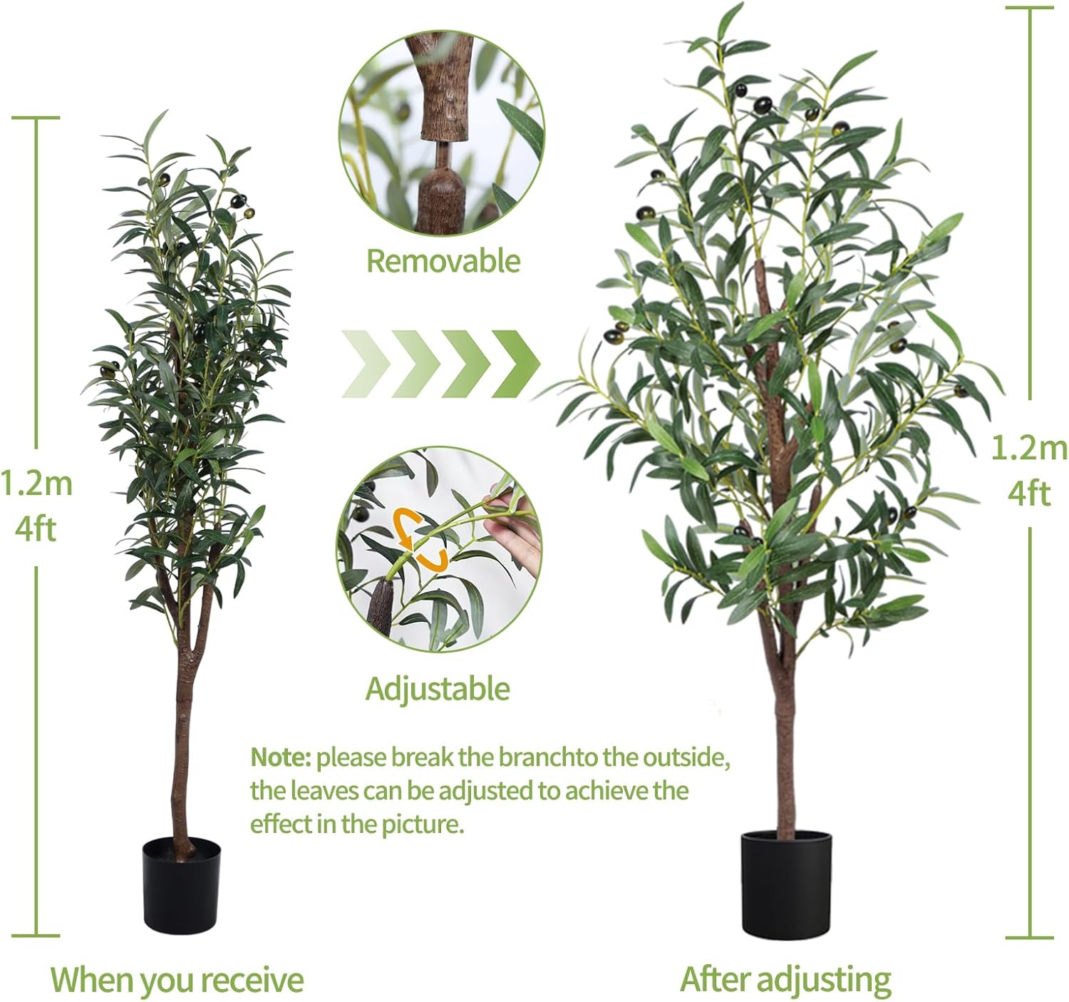 Tall Faux Olive Trees Outdoor Fake Potted Silk Plant / 4ft / 4 Inch
