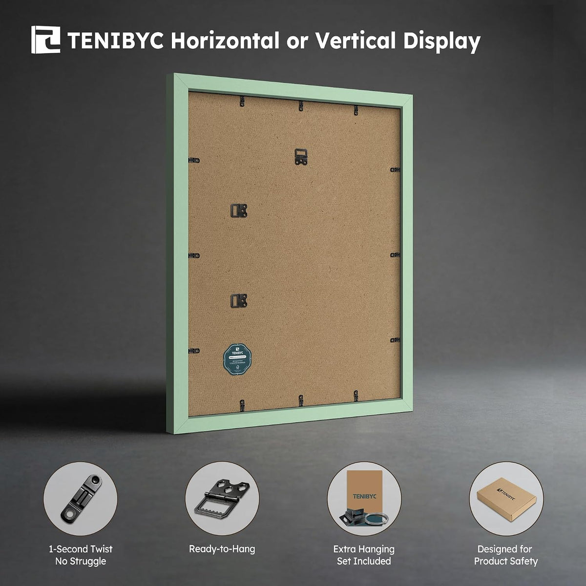 11x14 Picture Frame 3 Pack, Green Wood, Real Glass, for Photo, Art | Thick HD Tempered Glass, Wall Hanging, Horizontal