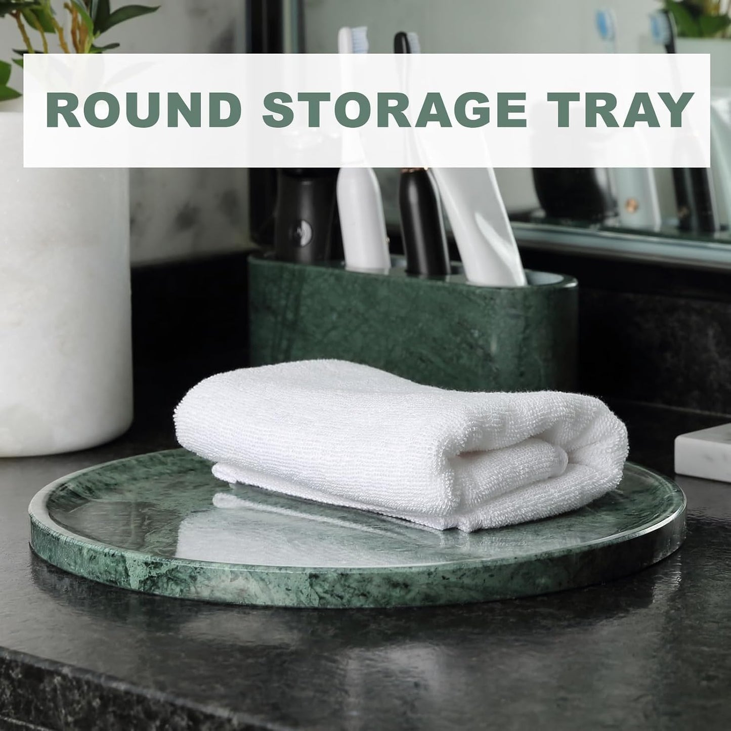 Marble Round Tray / Green / 11.8 Inch