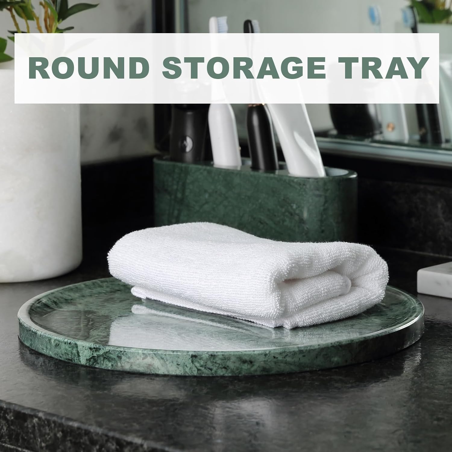 Marble Round Tray / Green / 11.8 Inch