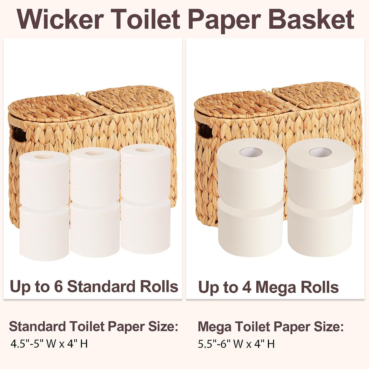 FairyHaus Wicker Toilet Paper Storage Basket with Lid & Handles, 6 Rolls Handwoven Toilet Paper Holder with Storage