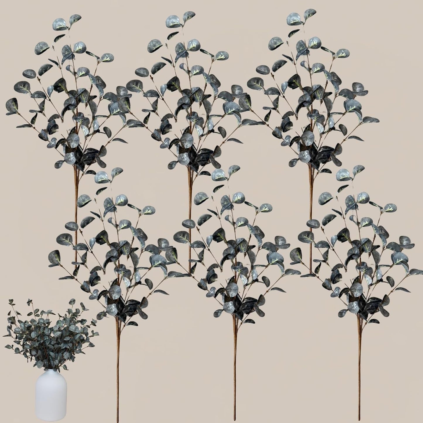 6 Branches Artificial Long Eucalpytus Stems for Tall Vase