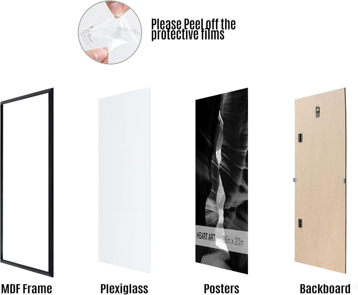 HEART ART 16x20 Picture Frames Without Mat Set of 8, Black | picture frames 16 x 20 Picture Frames