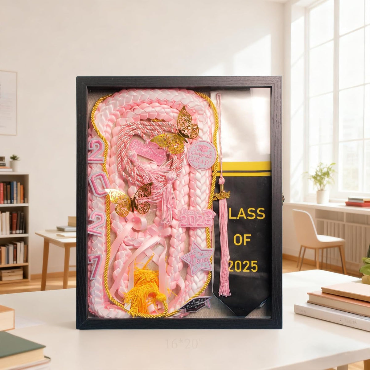16x20 Nature Wood Black Shadow Box Frame, 1.57" Deep Glass Door with Lock | Solid Hardwood, Front Glass Door & Lock
