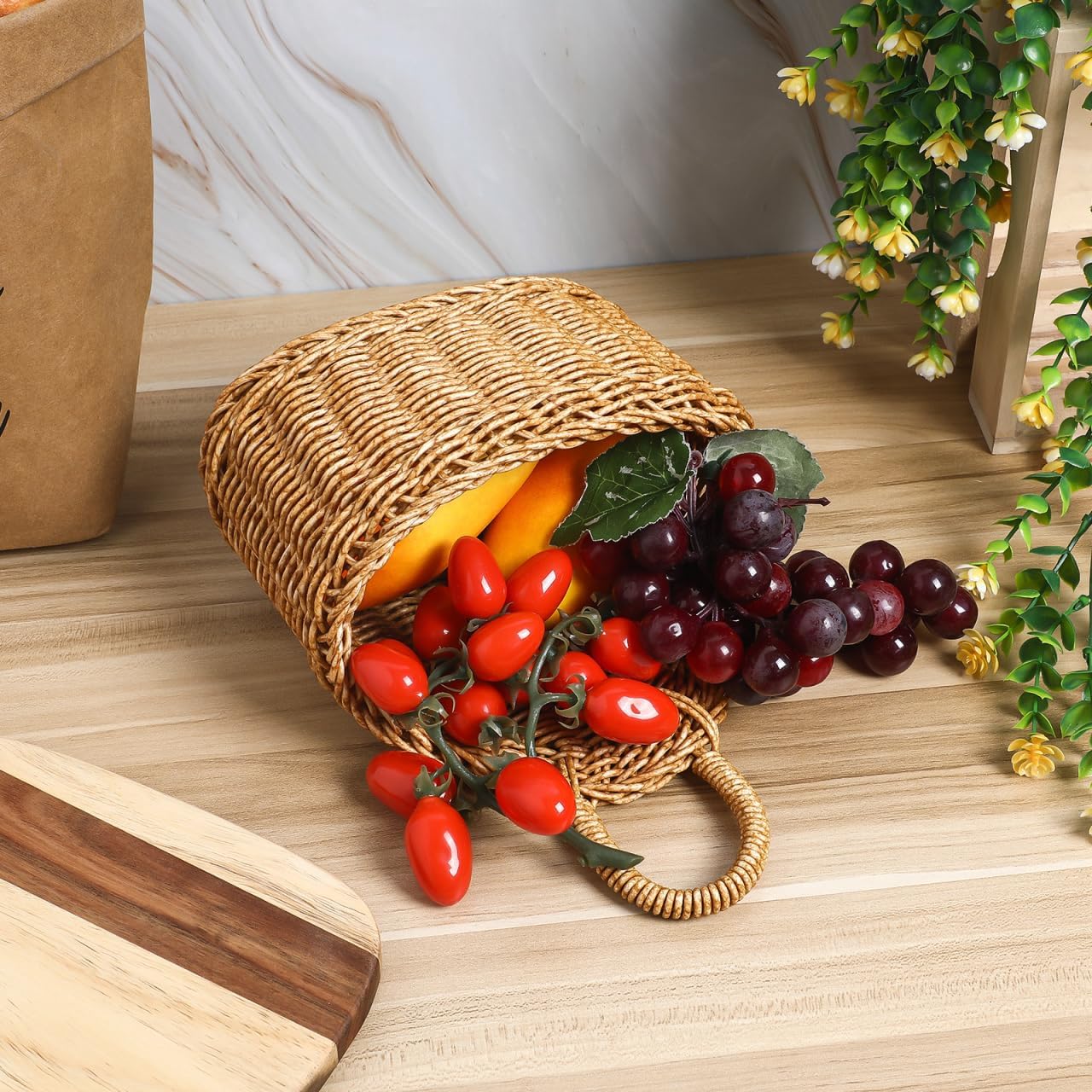 Woven Hanging Storage Basket In Rattan Wall Basket / 9.64 x 7.48 x 3.93