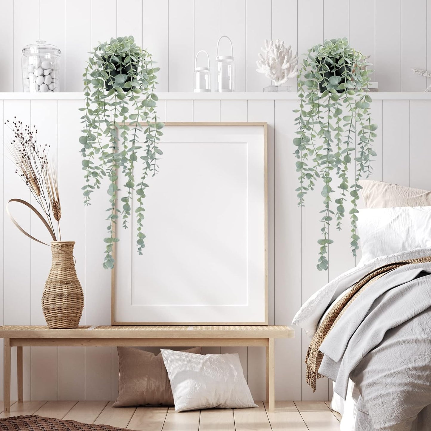 Artificial Eucalyptus Plants Shelf Hanging Fake Plant in Pot / 5.9in-24in / Set of 2