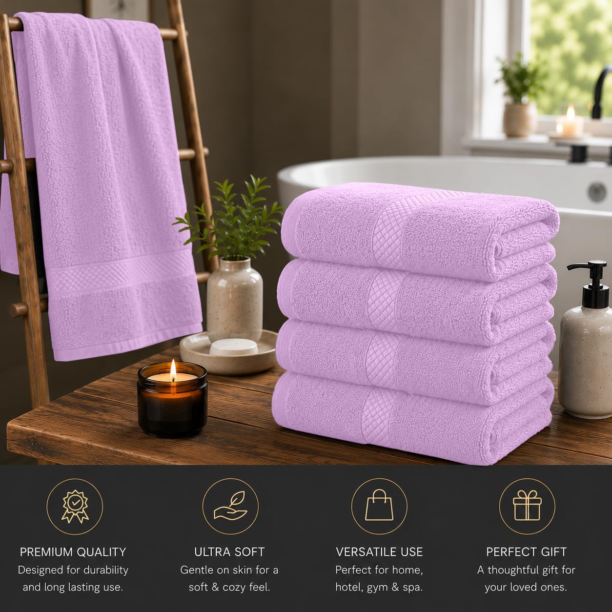 DAN RIVER 600 GSM Cotton Large Bath Towels Set of 4, 27 x 54 Inches | Larger & Lighter Weight Towels for Bathroom