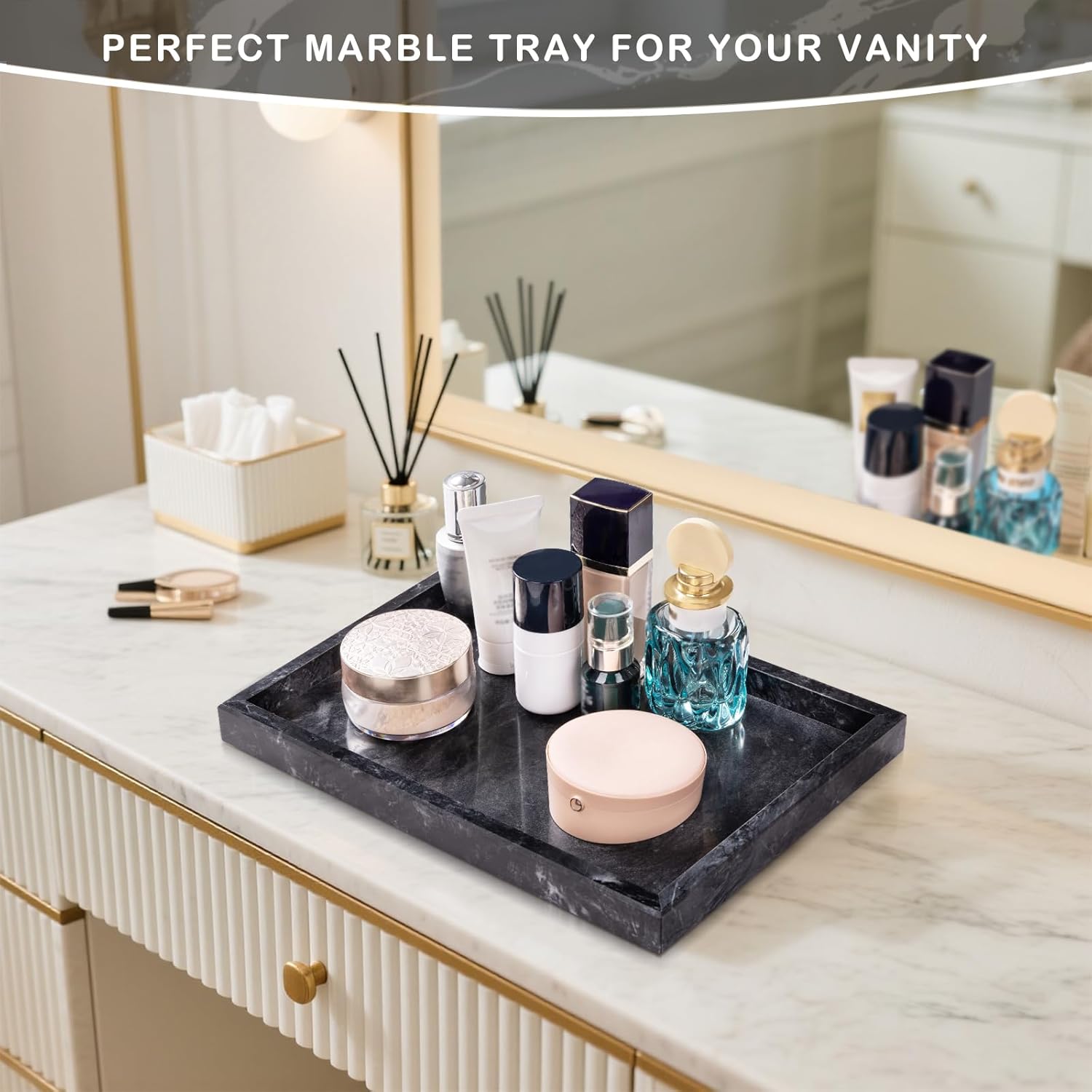 Marble Bathroom Tray for Countertop & Home Decor / Gray Black