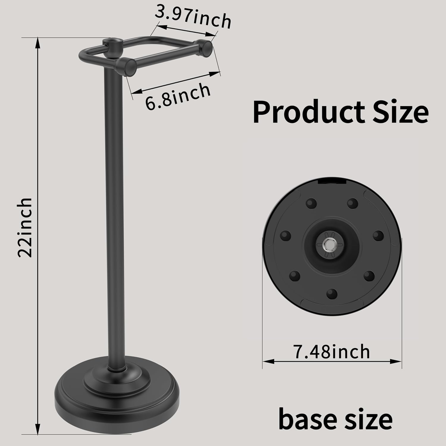 Toilet Paper Holder Stand, Matte Black Toilet Paper Holder Free Standing,Post Pivoting Design & Stable Weighted Base