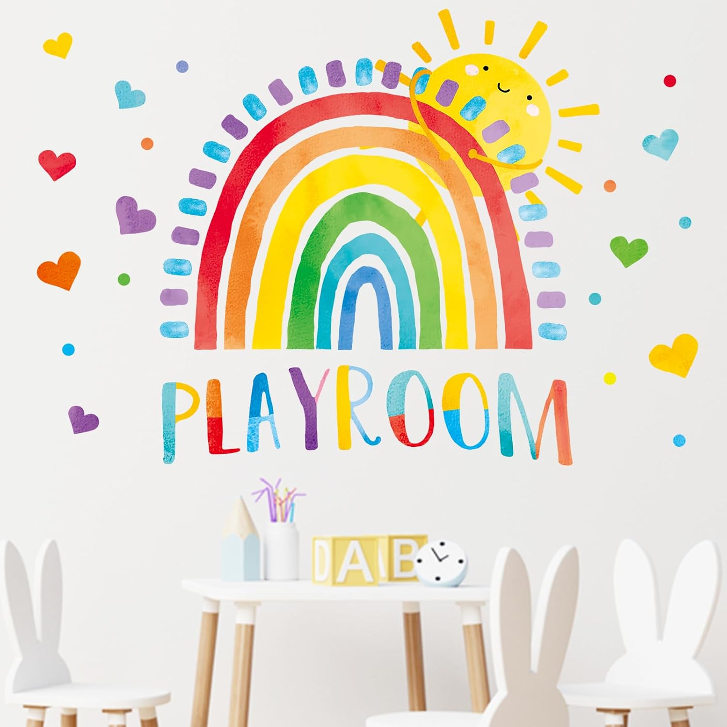 Playroom Rainbow Wall Decals Stickers / Rainbow Sun