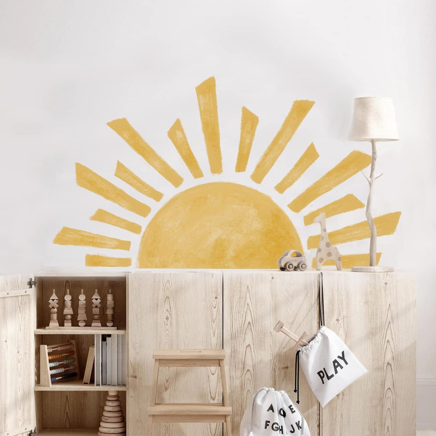 Large Boho Wall Decals Peel and Stick / 47.28 x 26.40 / Half Sunrise