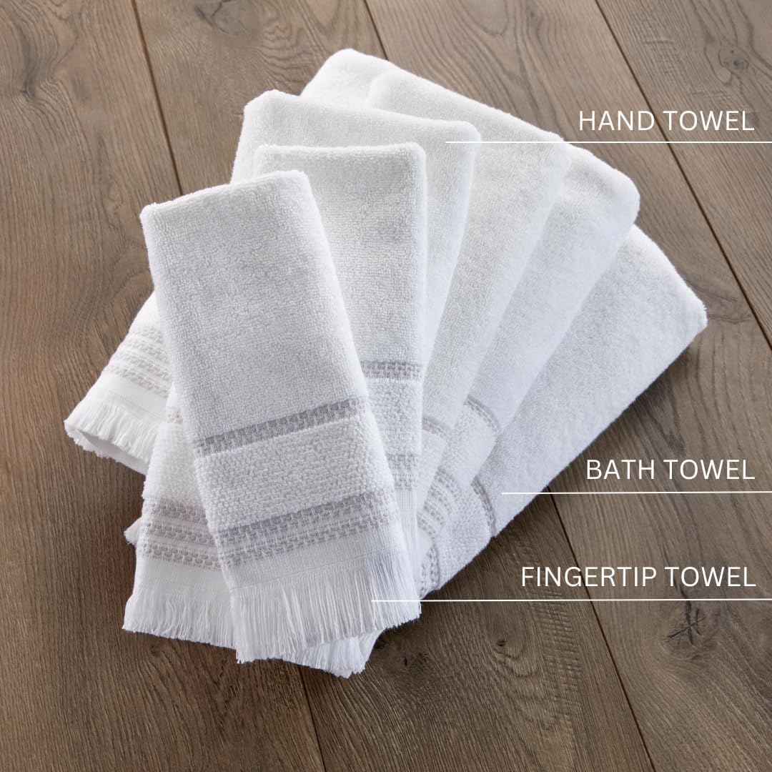 SKL Home Casual Fringe Bath Towel Set, 2pc, Premium 100% Cotton, White | 600 GSM weight. Spa-level quality. Soft &