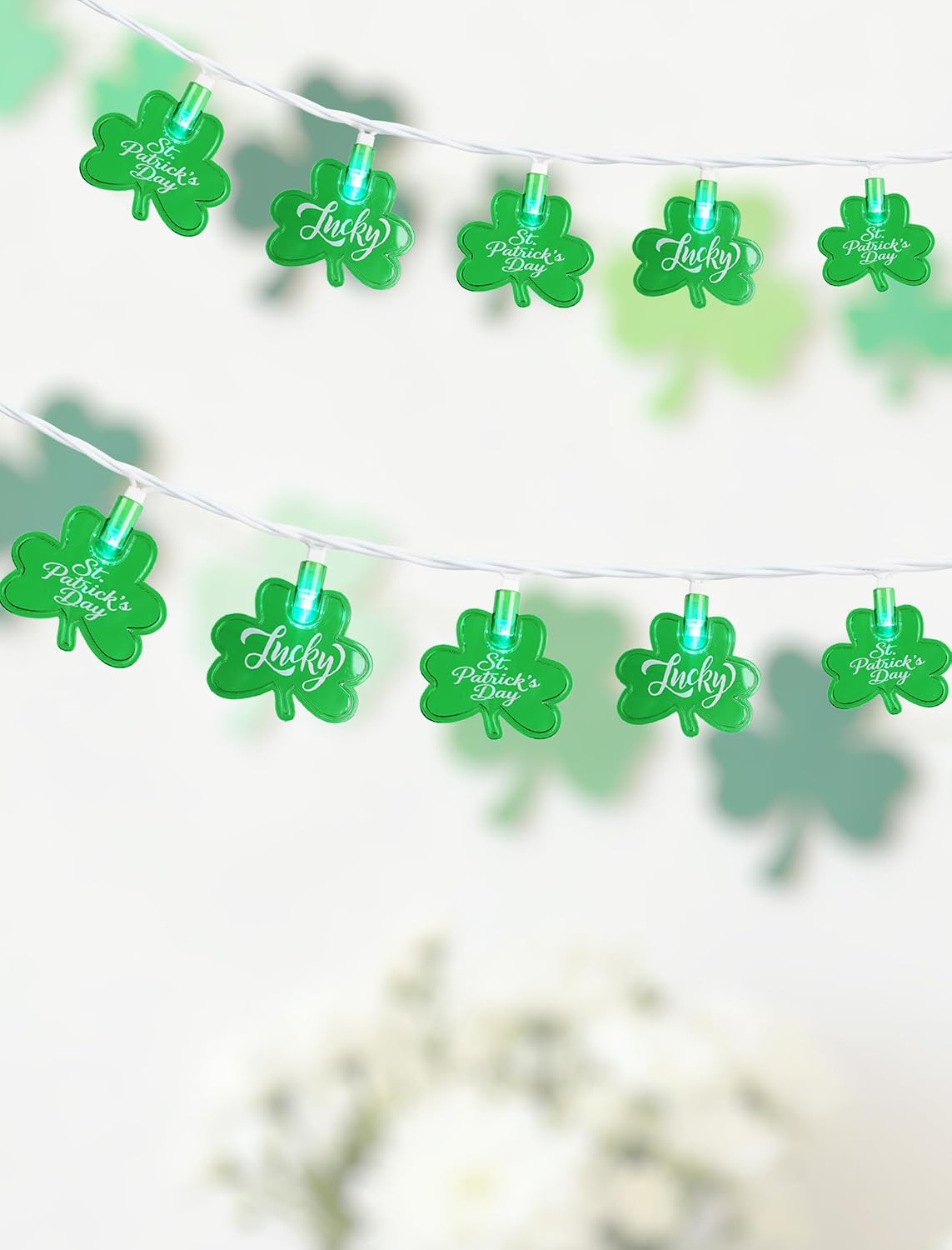 12FT St Patricks Day String Lights - 20 LED Shamrock Lights
