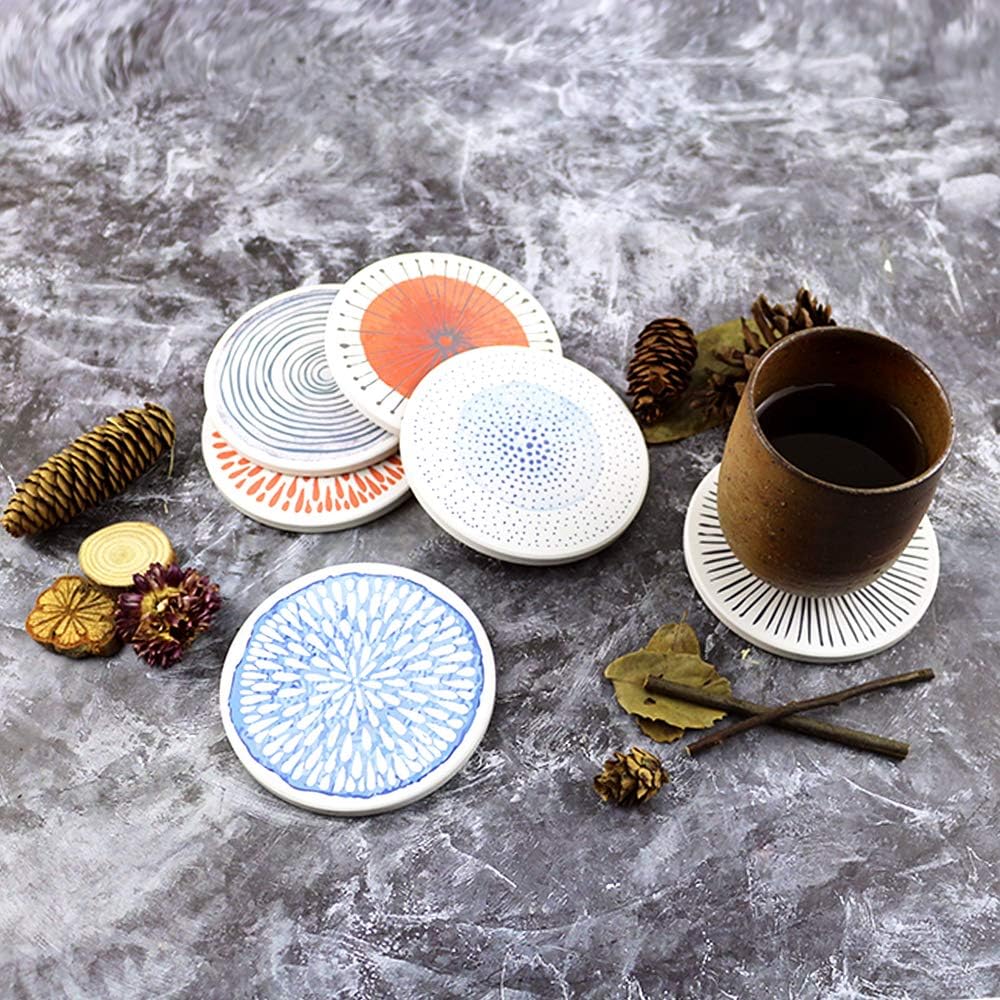Coasters for Drinks Absorbing Round Ceramic Stone Coaster / Colorful with Holder / Set of 6