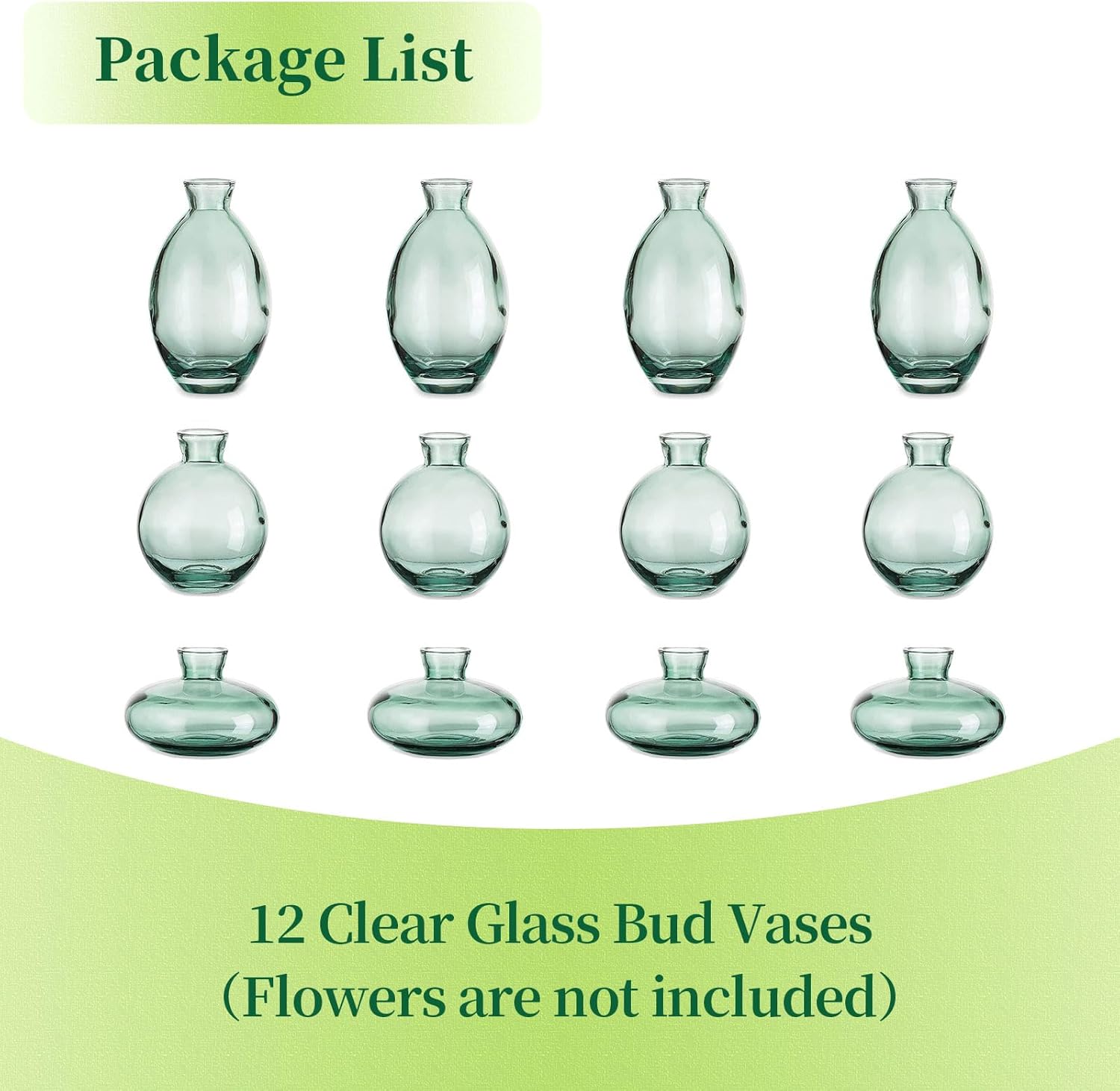 Glass Bud Vases / 4sets / Green / Set of 12