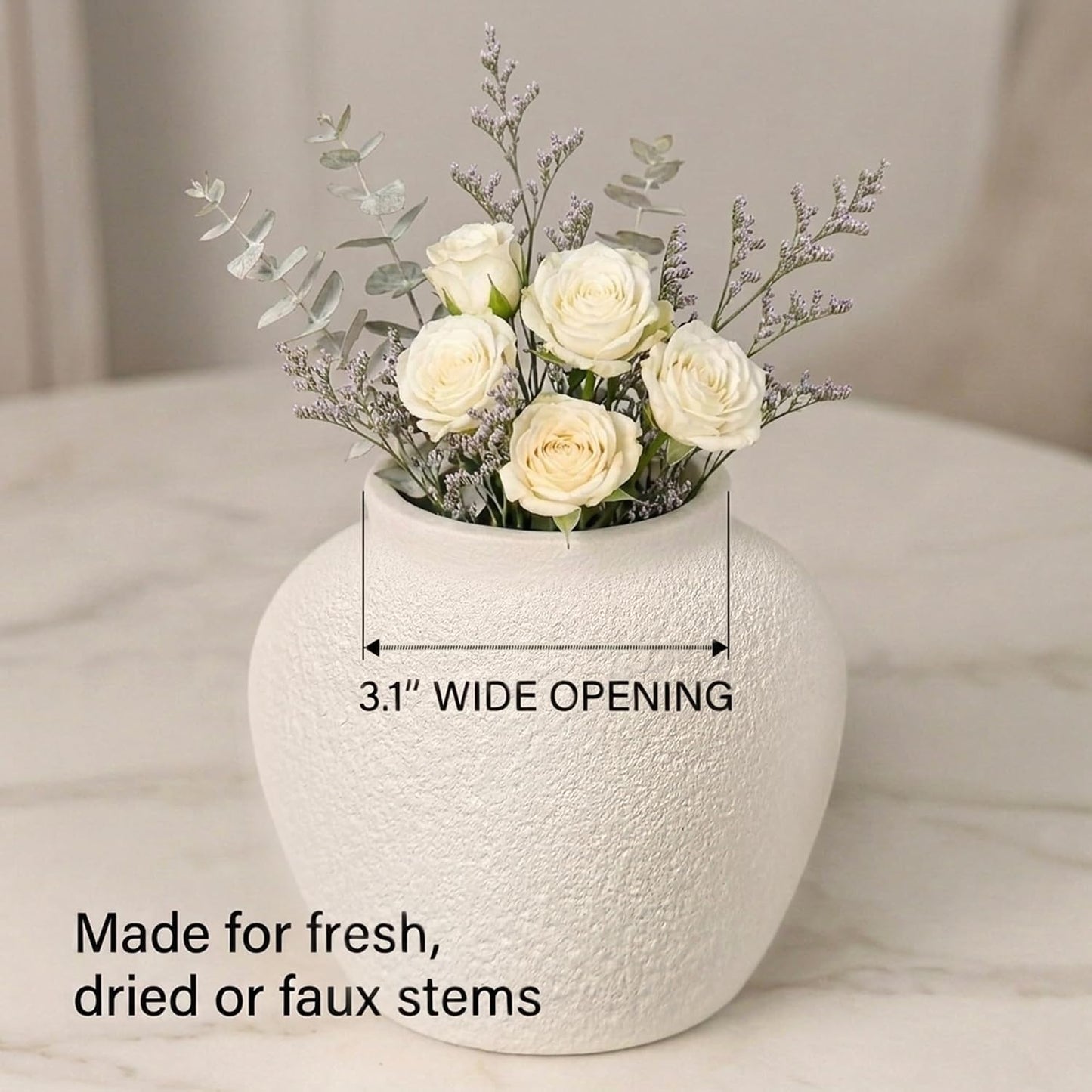 5.9" Small Round Ceramic Vase / 5.9" Small Round / White