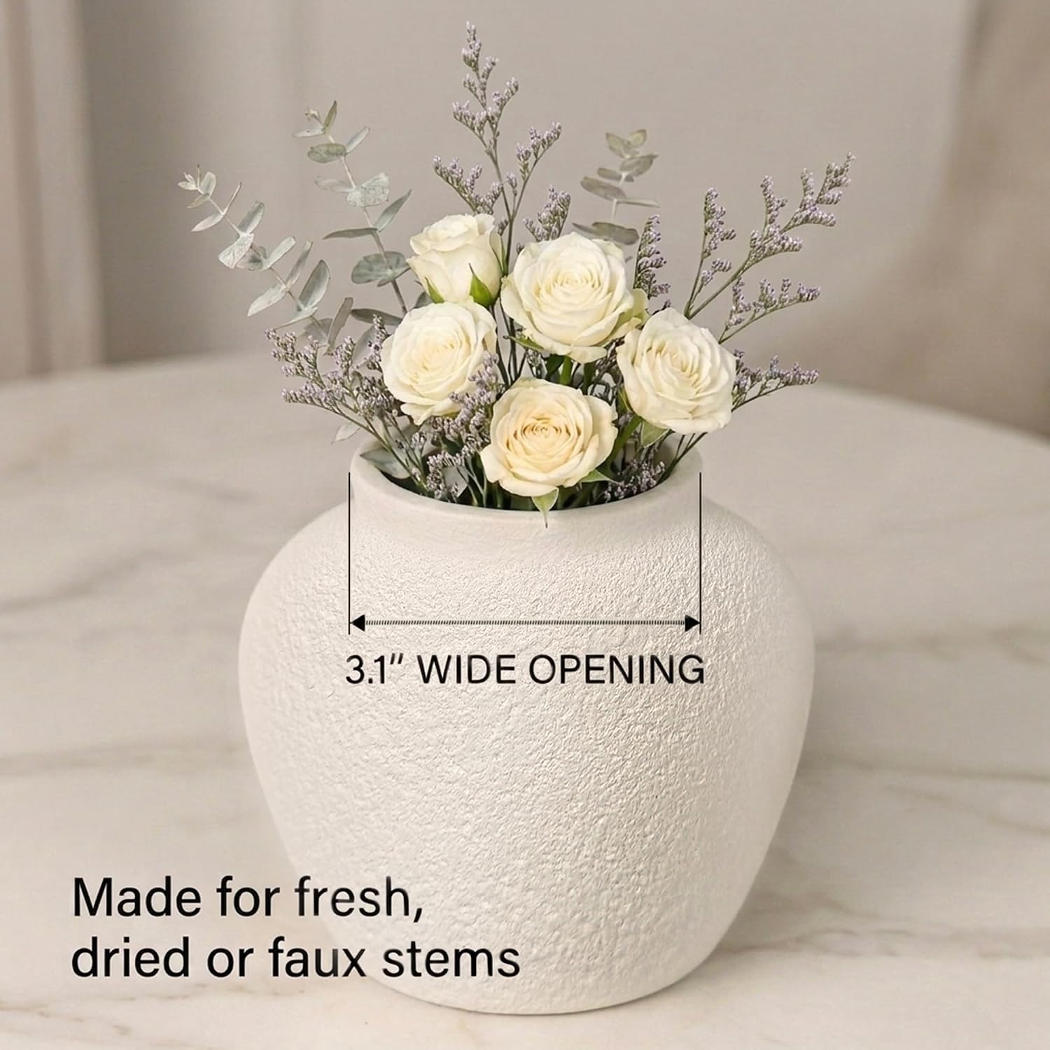 5.9" Small Round Ceramic Vase / 5.9" Small Round / White