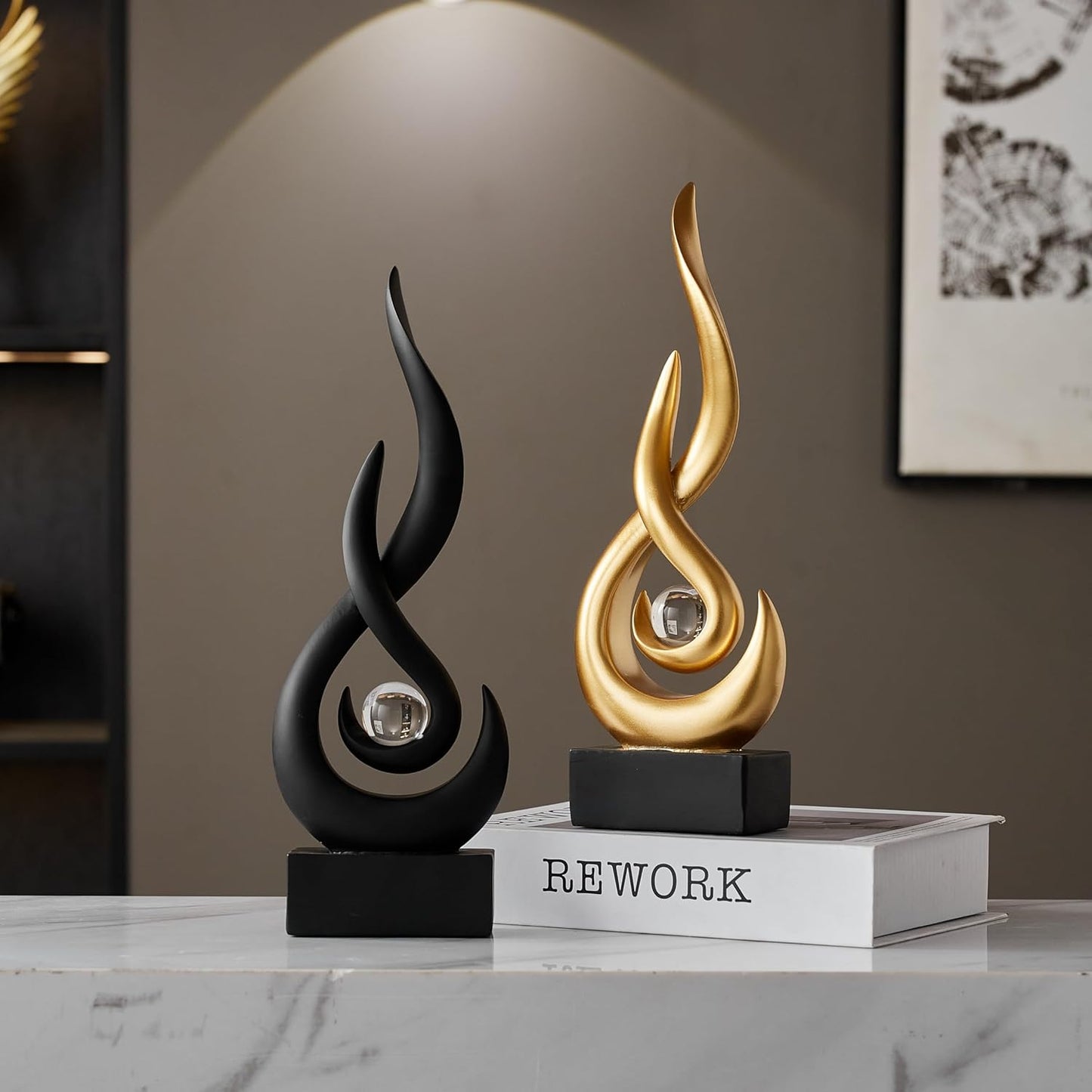 Resin Flame Statue Modern Centerpiece Ornaments / Gold