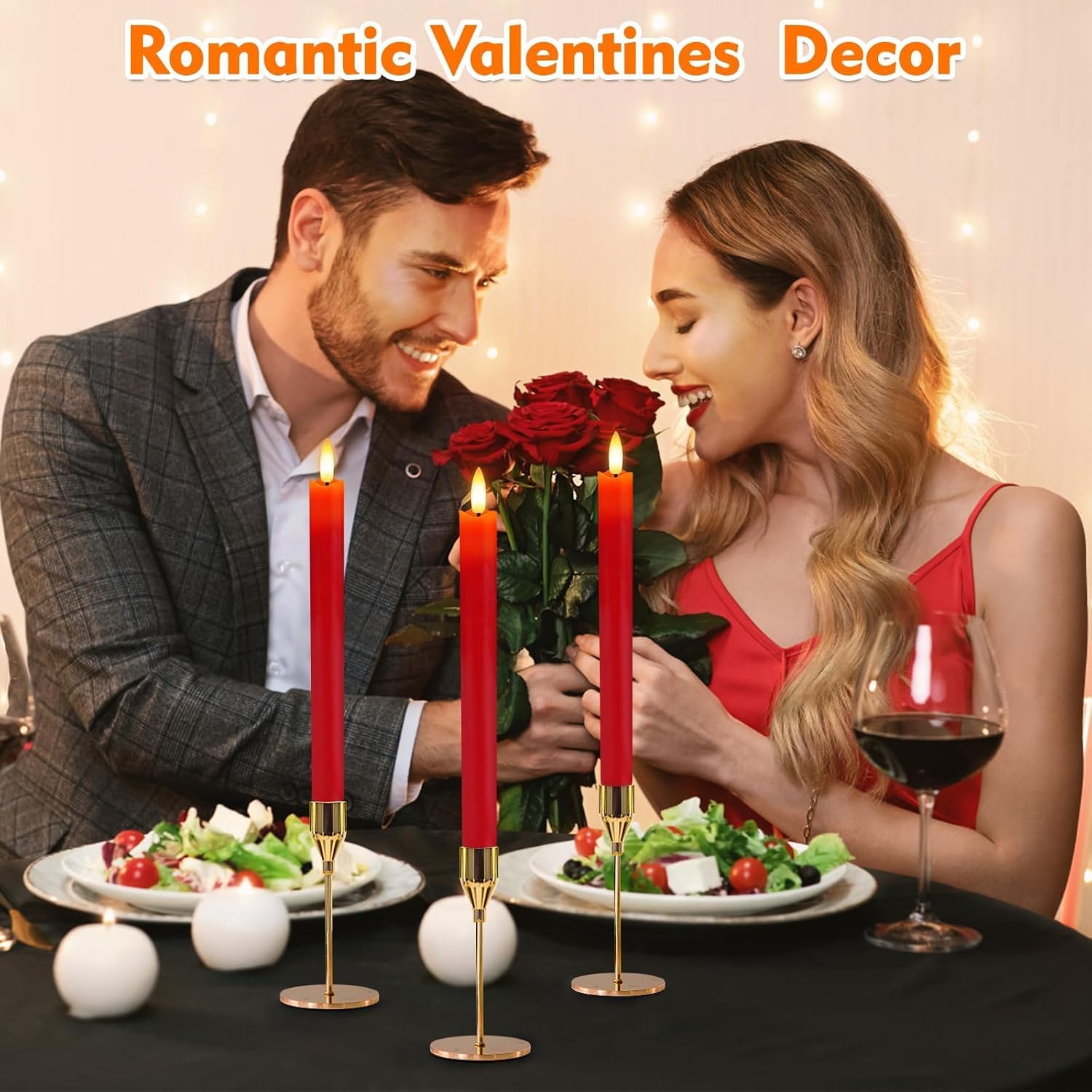 HINZER 6Pcs Flameless Taper Candles with Remote, Fall Wedding Home Decor | Battery Operated Candles Flickering 9.6 inch