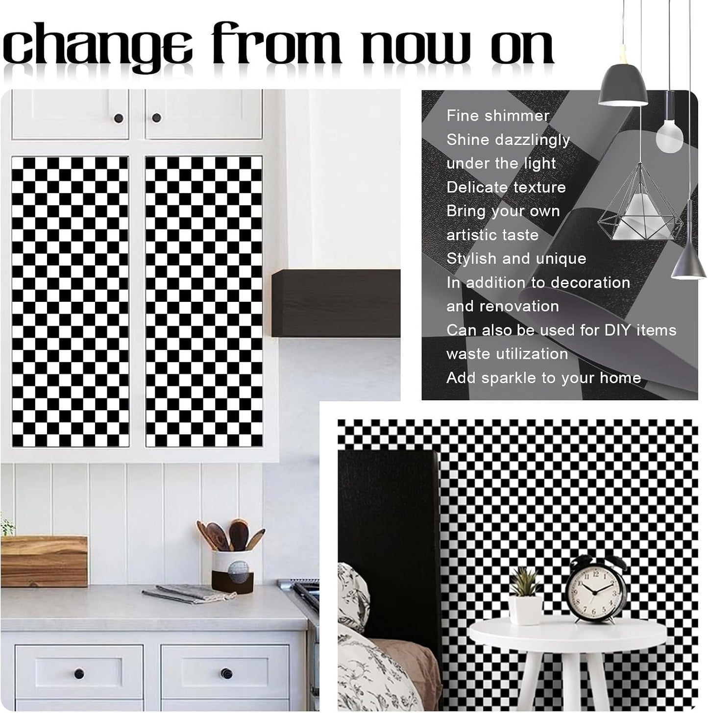 Checkerboard Peel and Stick Wallpaper Black White Peel and Stick Wall / 17.3 x 480 / Black/white