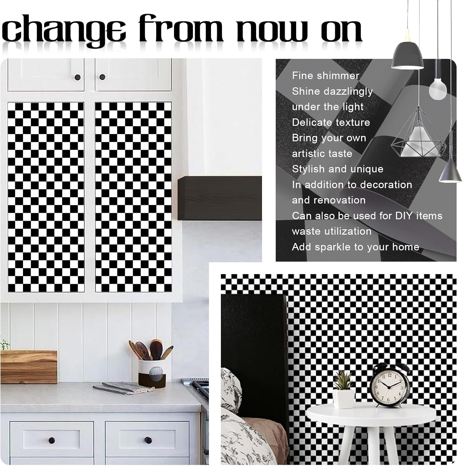Checkerboard Peel and Stick Wallpaper Black White Peel and Stick Wall / 17.3 x 480 / Black/white