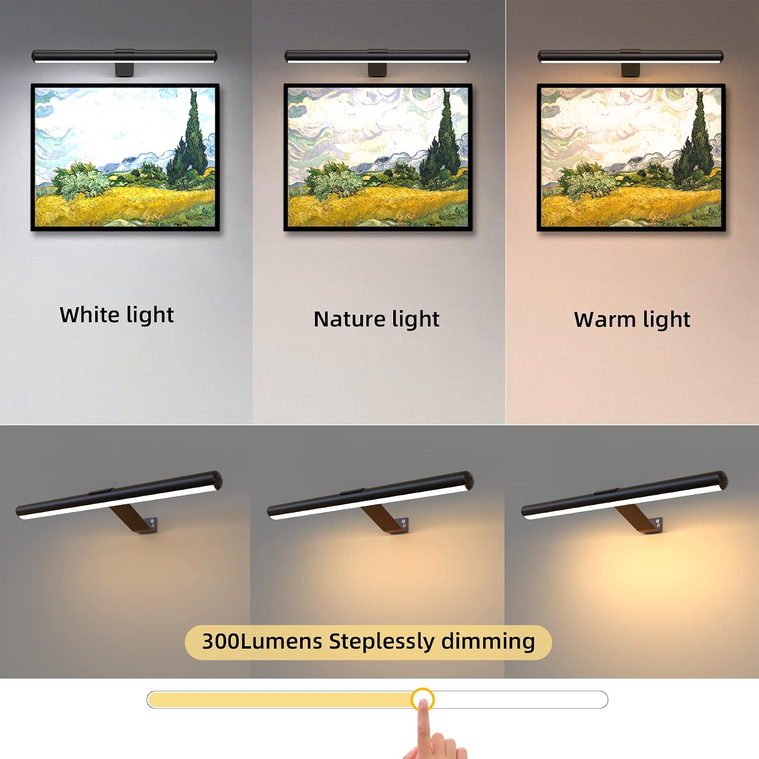 16inch Picture Light for Wall with Remote,Rechargeable Battery Dimmable Painting Lighting for Art Full Metal Magnetic