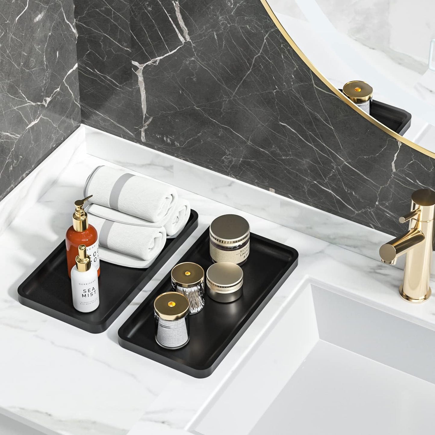 Kitchen Tray for Soap Dispenser / Black / 11.8"L x 6.1"W x 0.8"H / Set of 2