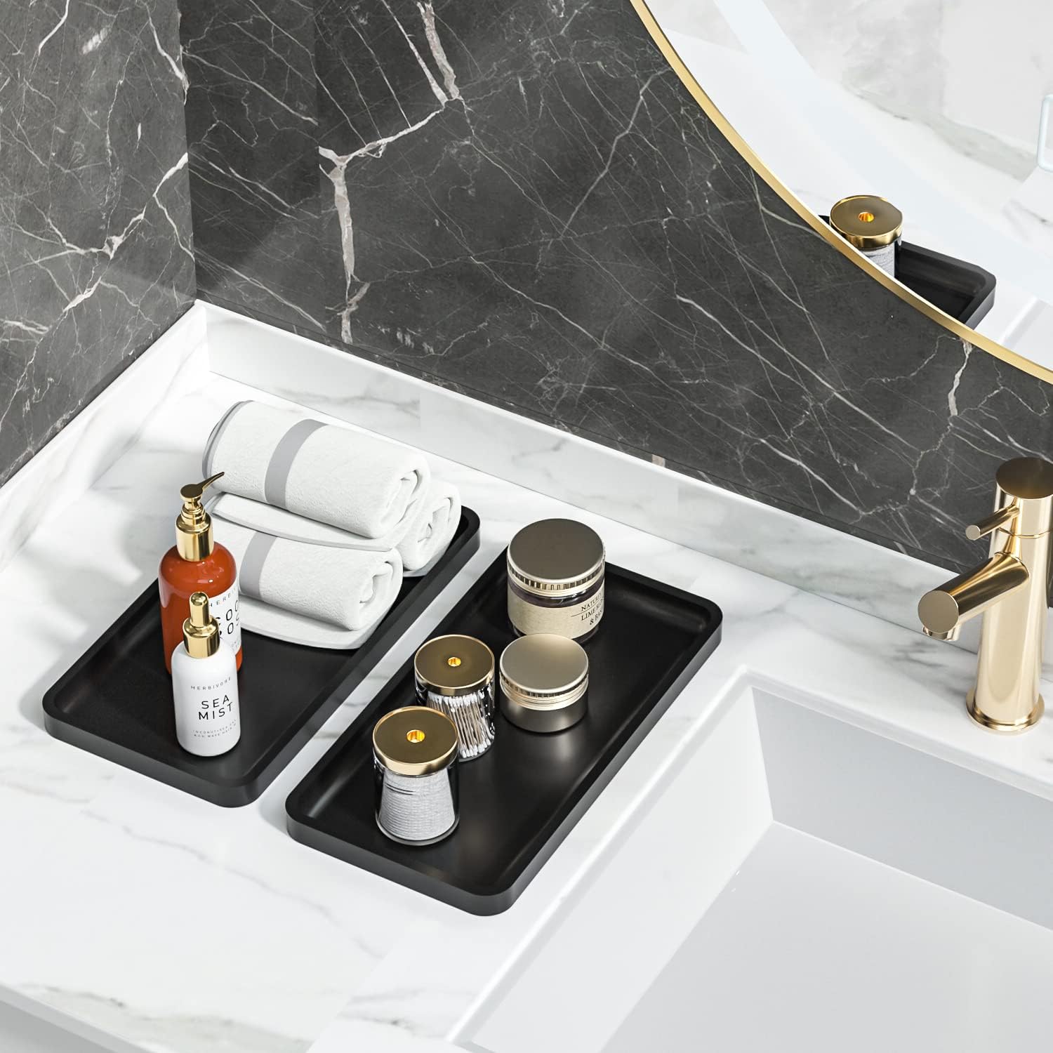 Kitchen Tray for Soap Dispenser / Black / 11.8"L x 6.1"W x 0.8"H / Set of 2