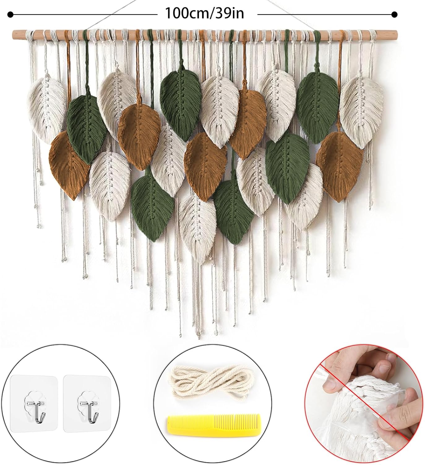 Large Macrame Wall Hanging Boho Woven Tapestry / 39"W x 29.5"L