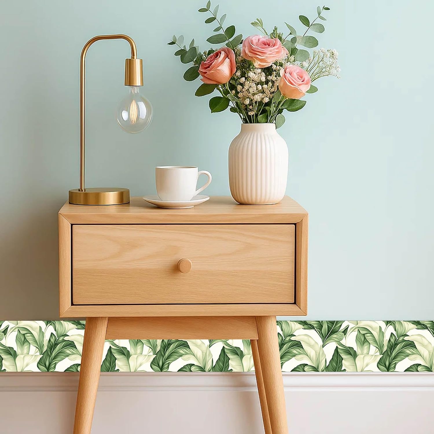 Peel and Stick Wallpaper Border Green Tropical Leaf Botanical / Tropical Green Leaf / 4 x 196
