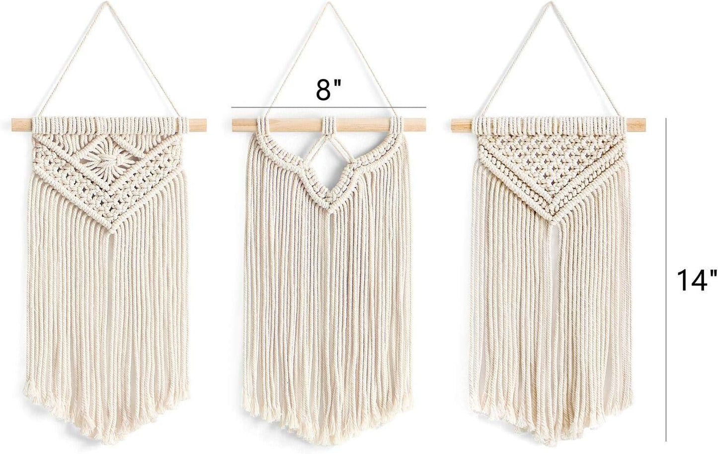 Small Macrame Wall Hanging Boho Art Woven Wall Decor Home Chic Decoration / Set of 3