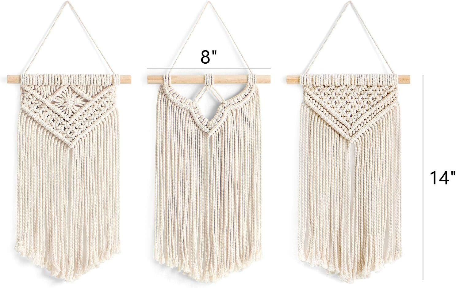 Small Macrame Wall Hanging Boho Art Woven Wall Decor Home Chic Decoration / Set of 3