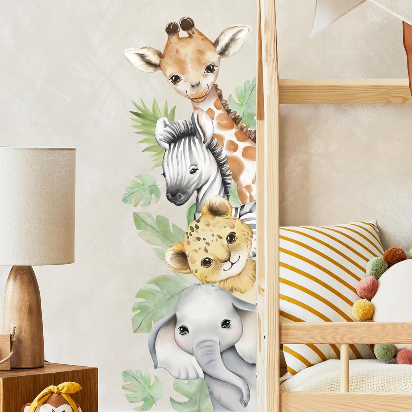 Watercolor Animal Wall Decals Jungle Animal Wall Stickers Tiger / Style 4-left / 44.88 x 15.75
