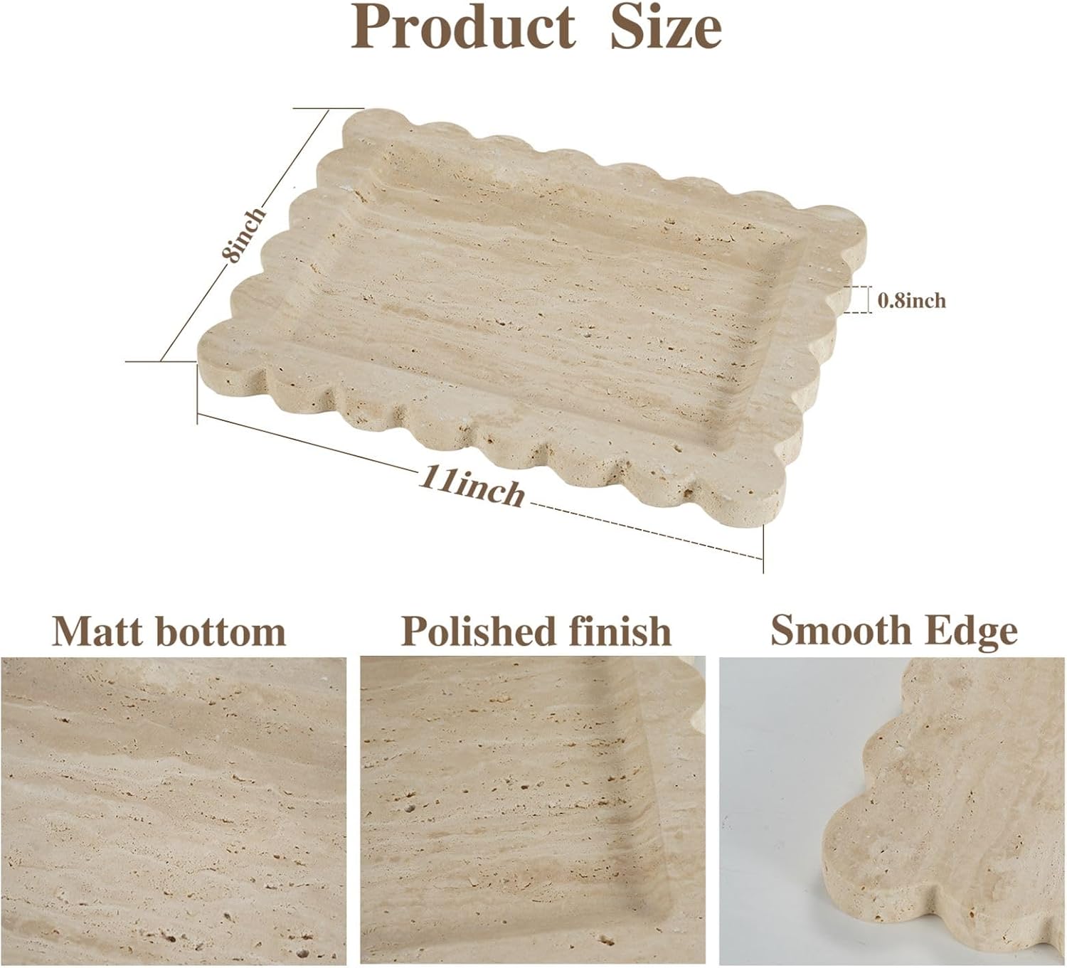 Travertine Tray / Rectangle Vanity Tray / Beige / 11 x 8