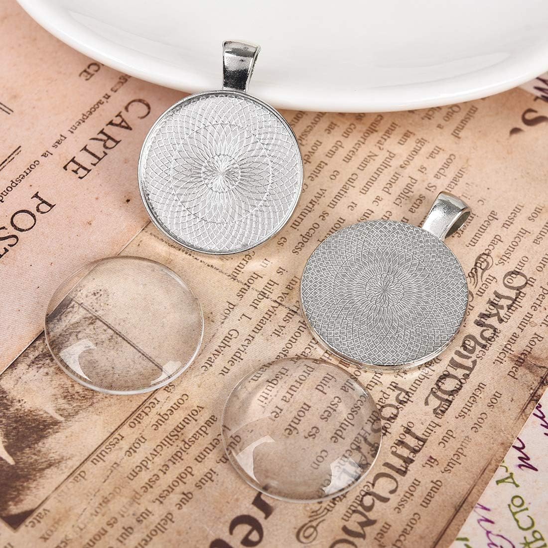 Pendant Trays / Clear Glass Cabochons / Silver / 1 Inch / Set of 40
