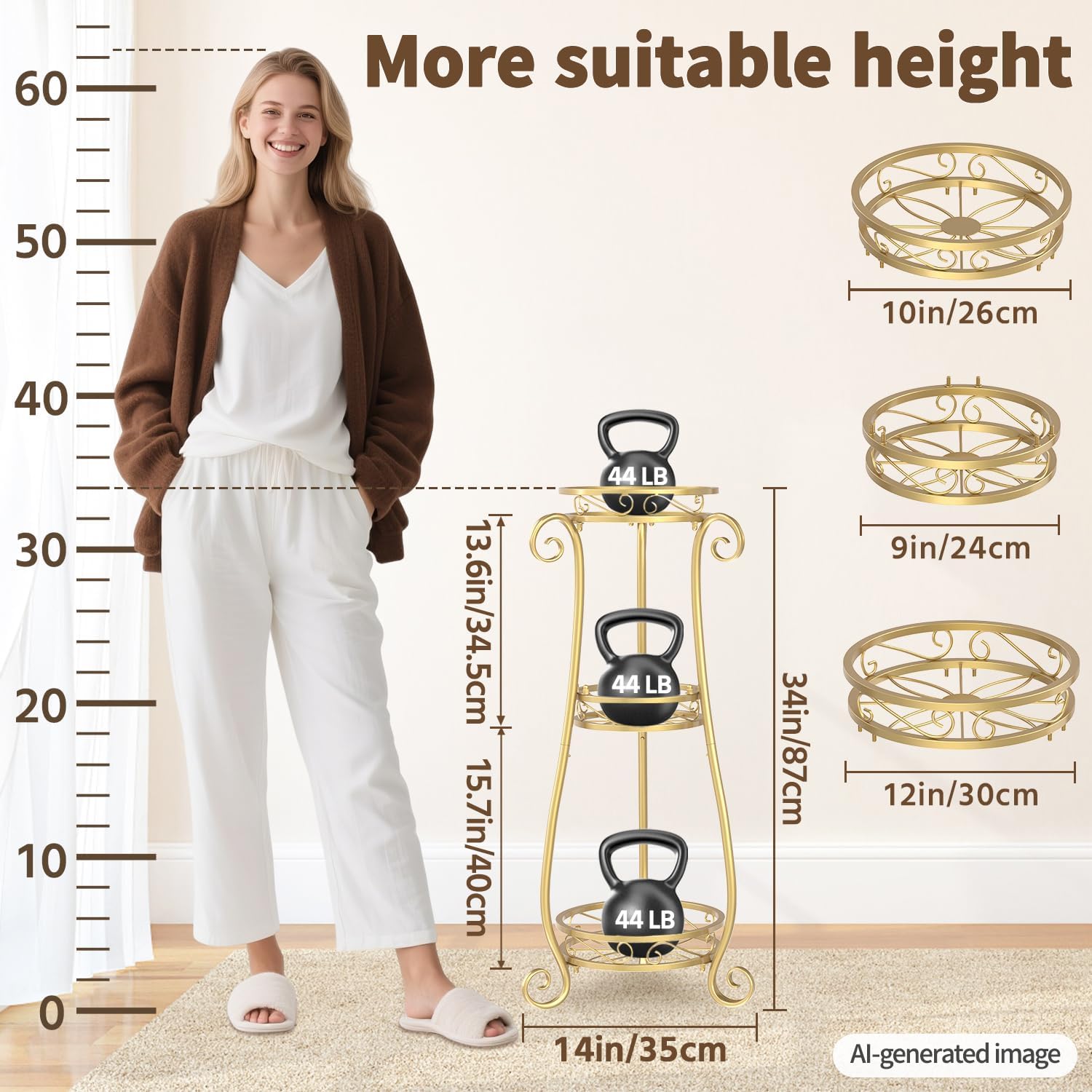 LASZOLA 3 Tiers Metal Corner Plant Flower Stand Tall Indoor Outdoor, Gold | Heavy Duty Small Holder Shelf for Multiple