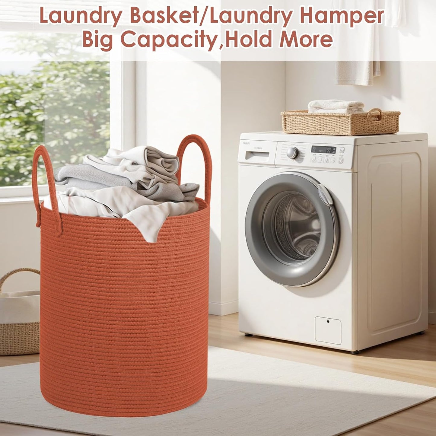 Blanket Basket / Cotton Rope Laundry Basket / Brick Red / 100L