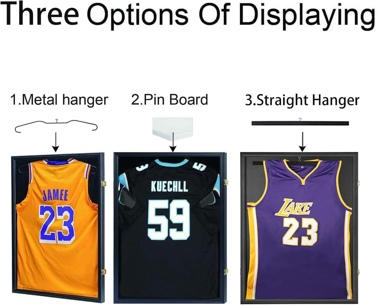 IHEIPYE Jersey Frame Display Case Shadow Box 3 Pack Black | Lockable, UV Protection, Hanger, Baseball, Basketball