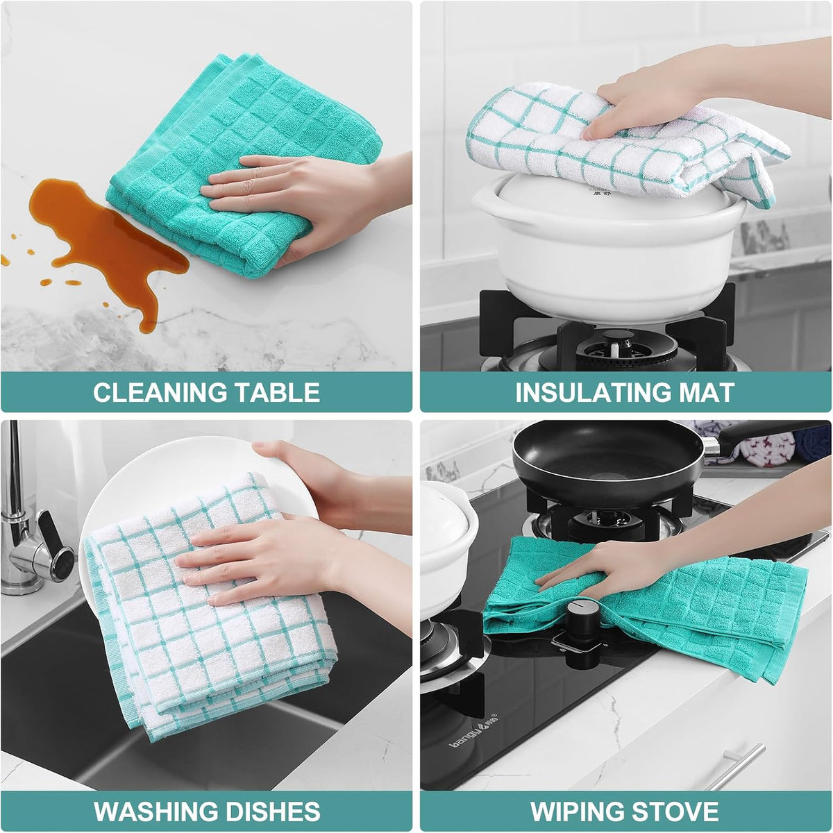 Homaxy Large Premium Cotton Kitchen Towels 16"x 28", 8 Pack, Aqua | Natural Ring Spun 390 GSM Dish Towels, Super