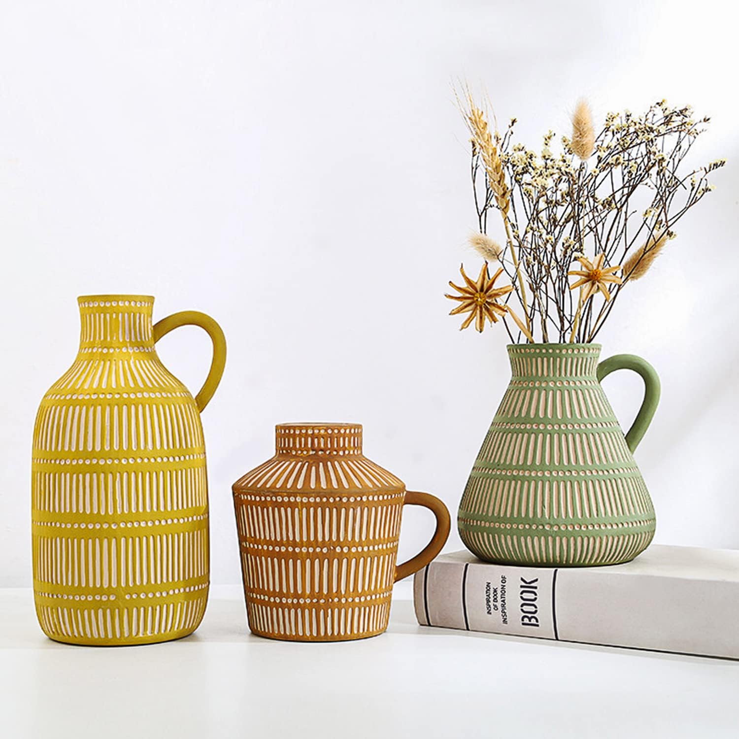 Boho Ceramic Vase / Multicolor / Yellow / Set of 3