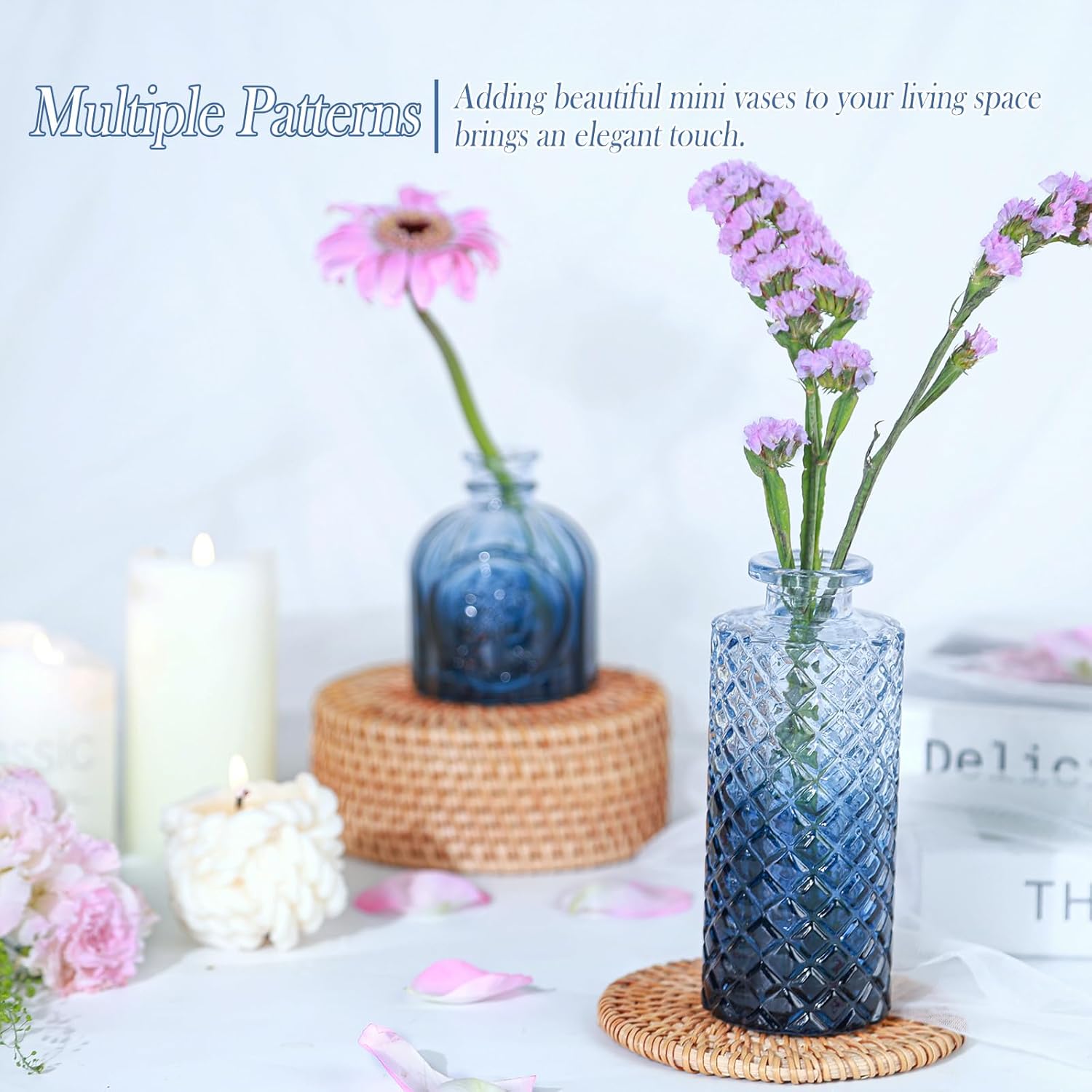 Navy Blue Glass Bud Vases / Standard-blue / Set of 5