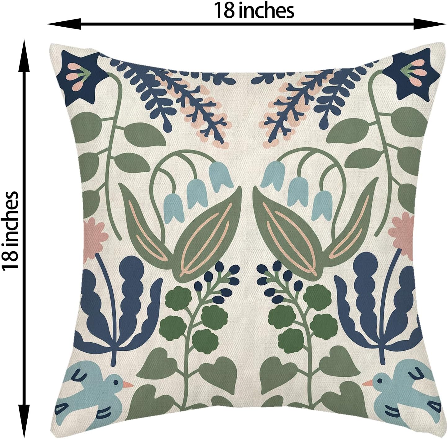 Navy Blue Boho Pillow Covers Sage Green Floral Decor / 18 x 18 / Blue Green Boho Floral / Set of 2